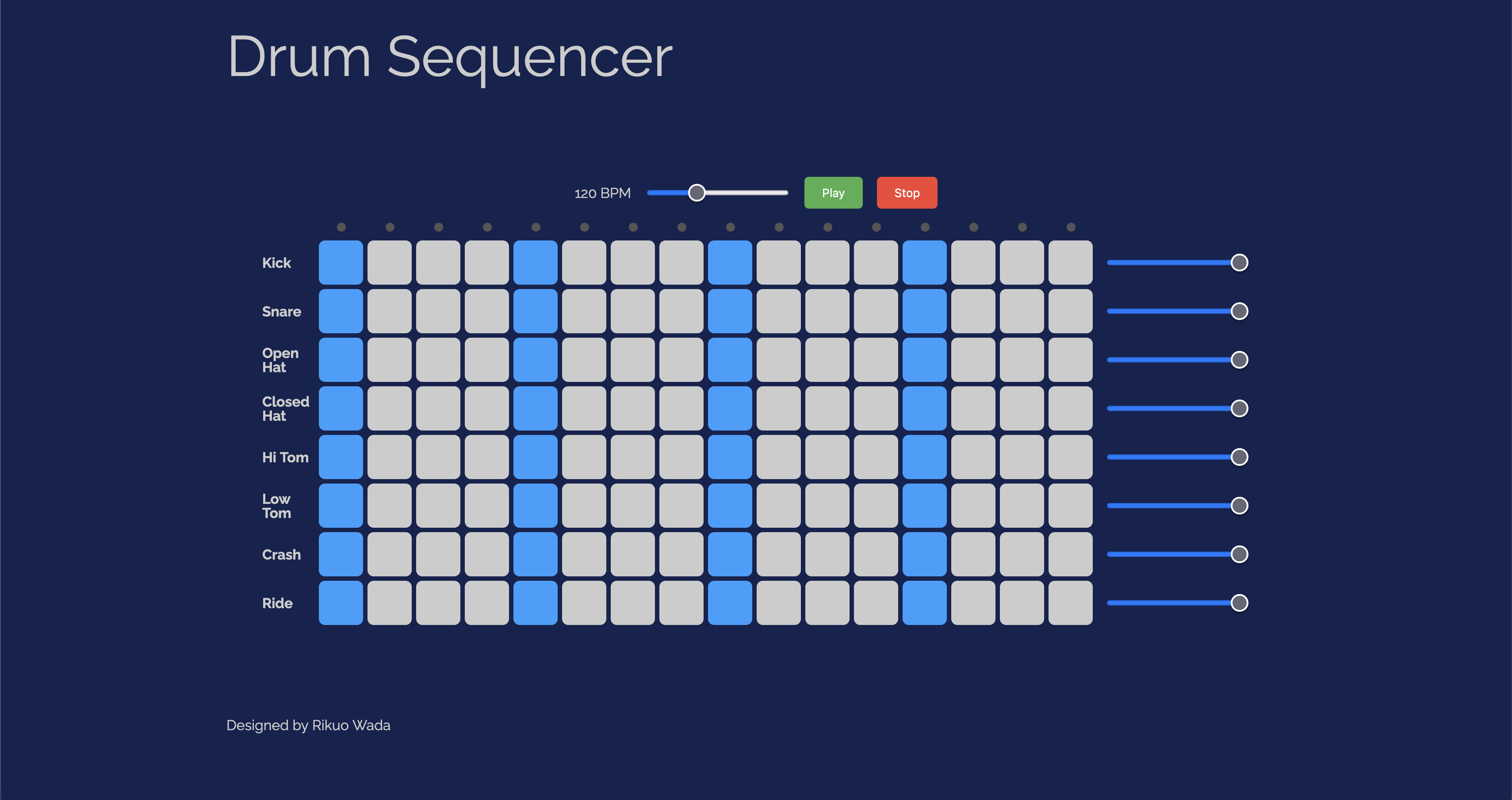 Screenshot of a web based drum sequencer.